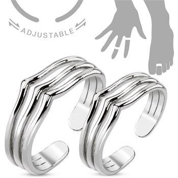  Triple Lines Adjustable Rhodium Plated Brass Mid-Ring / Toe Ring