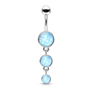  Triple Round Illuminating Stone Drop Dangle 316L Surgical Steel Navel Ring