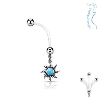  Turquoise Sun Pregnancy Navel Ring Bioflex With 316L Surgical Steel Ball