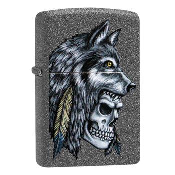  Wolf Skull Feather Zippo